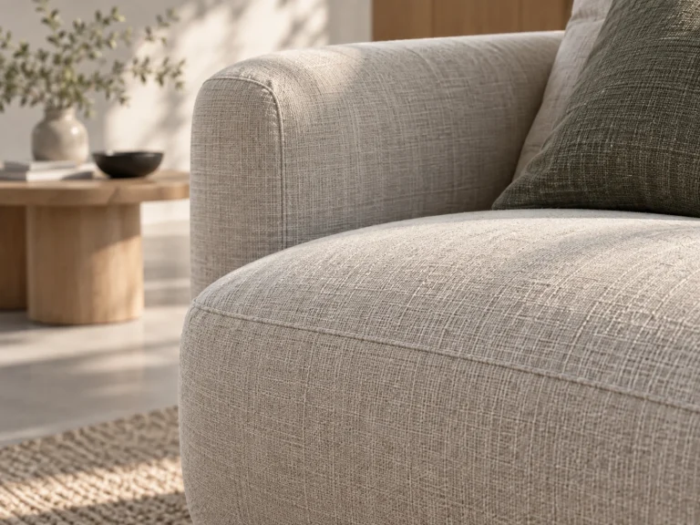 Close view of textured upholstery and cushions on a sofa